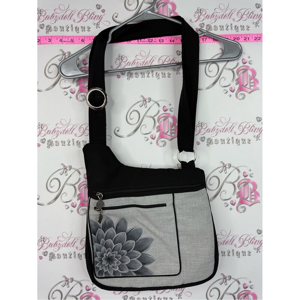 Jaks bag Stylish Gray & Black Crossbody Shoulder Bag - Floral Accent